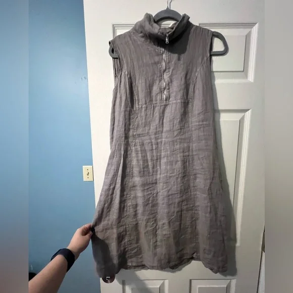 chinese dress ladies Lina Tomei Grey Linen dress Size L  The Wardrobe